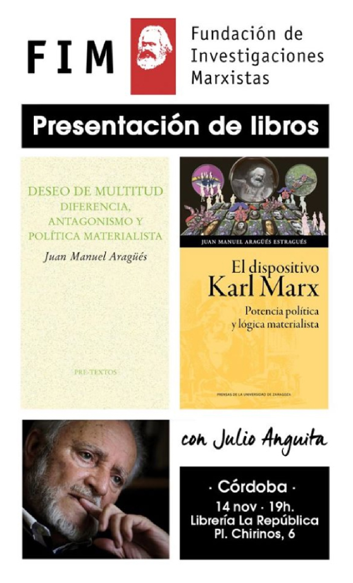 Juan Manuel Aragüés y Julio Anguita en la librería La República de las Letras